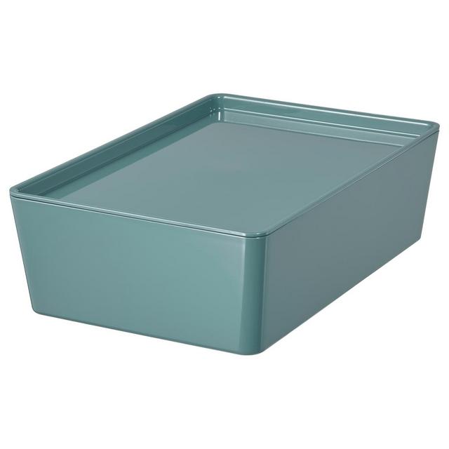 KUGGIS Storage box with lid, turquoise, 7x10 ¼x3 ¼ "