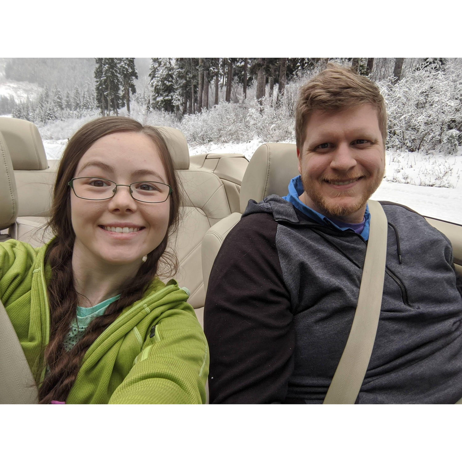 Just driving in the snow in Joe's Convertible, December 2019