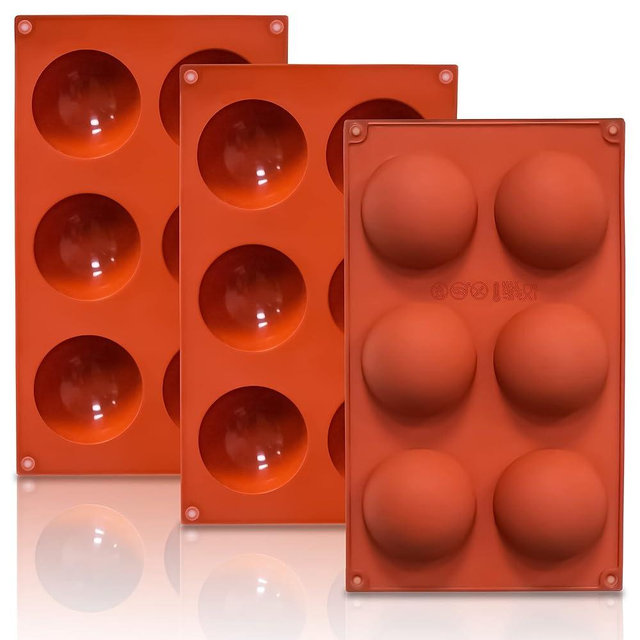 Lerykin 3 Pack Large 6-Cavity Semi Sphere Silicone Molds, Non-Stick Baking Mold for Making Standard Size Hot Chocolate Bomb, Cake, Jelly, Dome Mousse