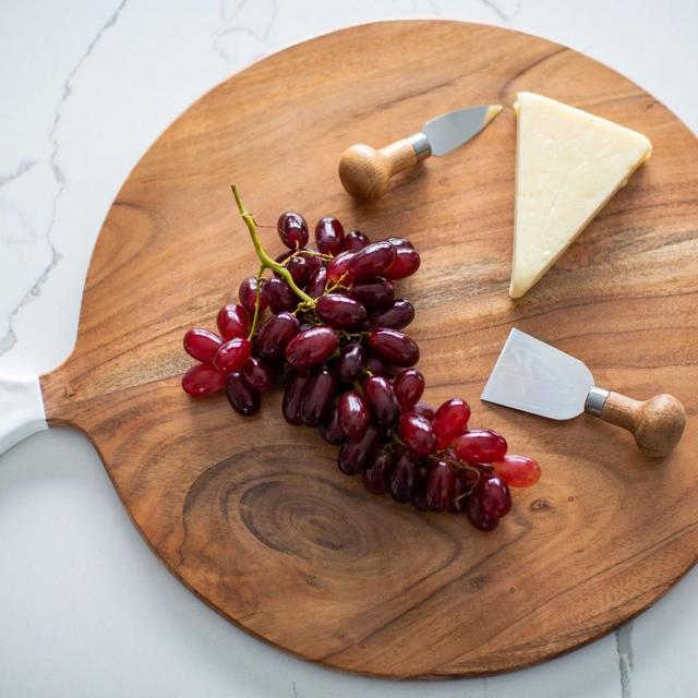Jeanne Fitz Wood & White Round Cheese Board, Large