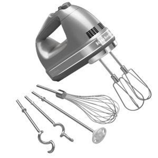 KitchenAid 9-Speed Digital Hand Mixer with Turbo Beater II Accessories and Pro Whisk - Contour Silver