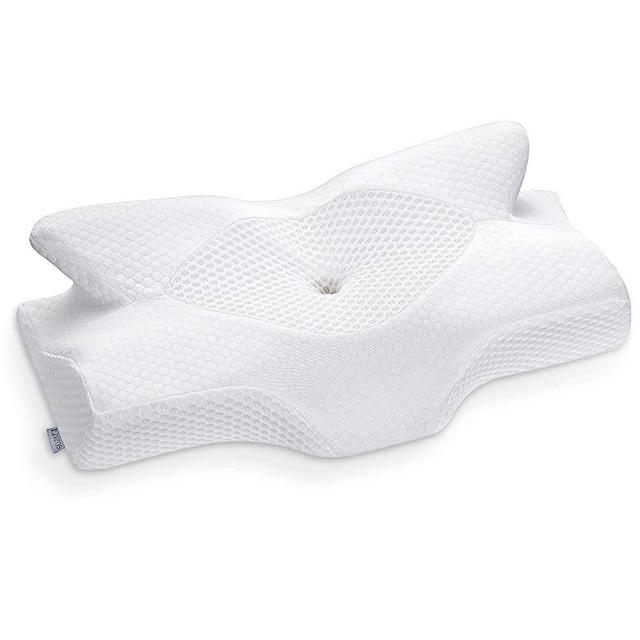 Elviros Cervical Memory Foam Pillow, Contour Pillows for Neck and Shoulder Pain, Ergonomic Orthopedic Sleeping Neck Contoured Support Pillow for Side Sleepers, Back and Stomach Sleepers (White-S)