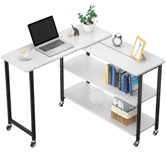 Topfurny Sofa Table End Tables Living Room Wood Sofa Side Table 360° Free Rotating Couch Console Sofa Tables Narrow Long with Storage Shelves for Bedroom Office Entryway Hallway Foyer, White