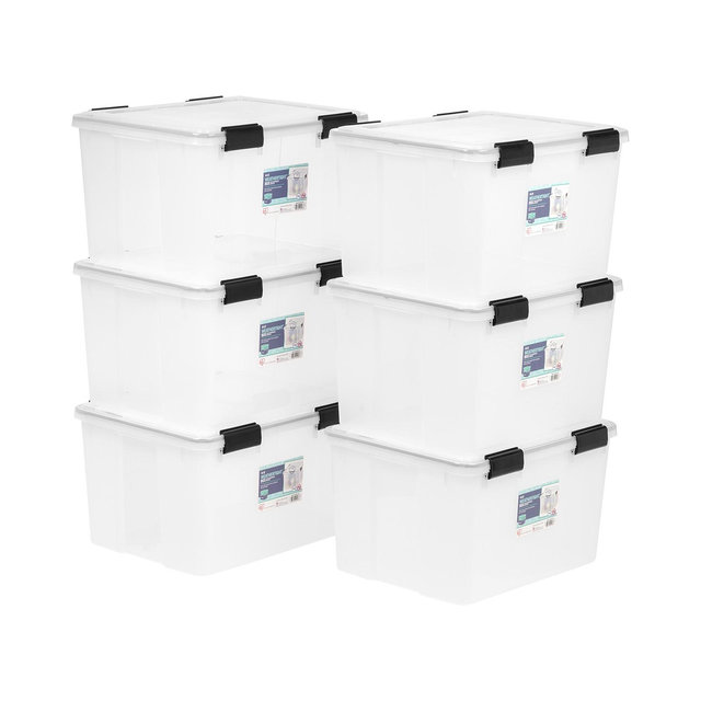 IRIS USA 6Pack 46.6qt WEATHERPRO Airtight Plastic Storage Bin with Lid and Seal and 4 Secure Latching Buckles