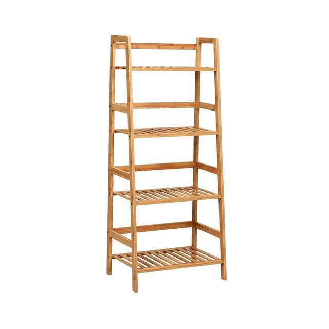 SUGIFT 4-Tier Bamboo Plant Rack with Guardrails Stable and Space-Saving-Natural