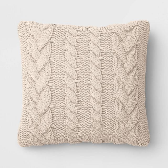 Cable Knit Square Christmas Throw Pillow Beige - Threshold™