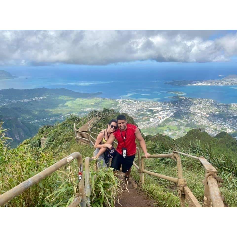 Alisa was super scared on this hike in Hawaii, so I had to protect her