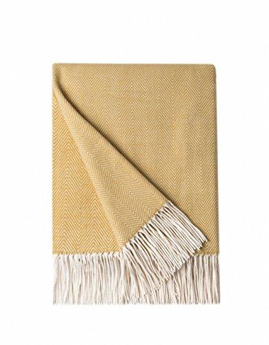 Bourina Decorative Herringbone Faux Cashmere Fringe Throw Blanket Lightweight Soft Cozy for Bed or Sofa Farmhouse Outdoor Throw Blankets, 50" x 60", Yellow