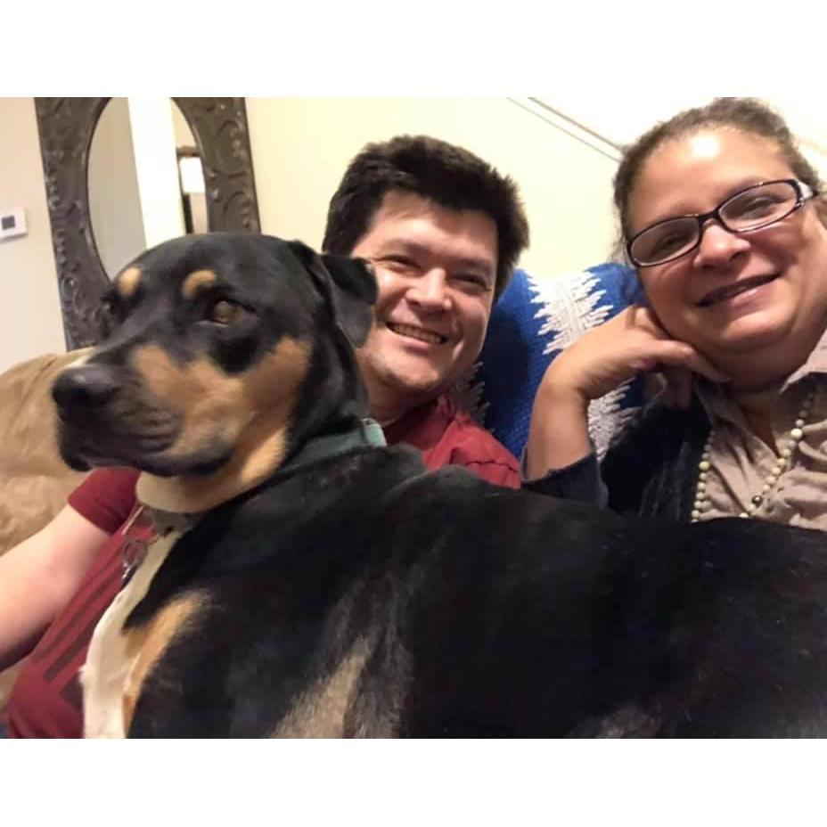 Chilling with Thatcher, the biggest lapdog ever.