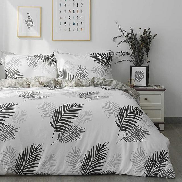 OAITE Duvet Cover Set, 100% Cotton Duvet Cover 500 Thread Count, Bedding Twin Queen King Size Set, 3-Piece Duvet Cover Set Includes 2 Pillow Shams (Tropical-Leaves, Queen)