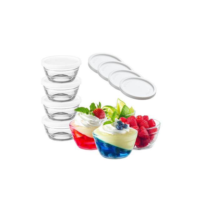 Le'raze 16pc Set of Stackable Small Glass Bowls with Airtight Lids - 8 Clear Mise en Place Food Prep Custard Cups + 8 Lids - 8oz.