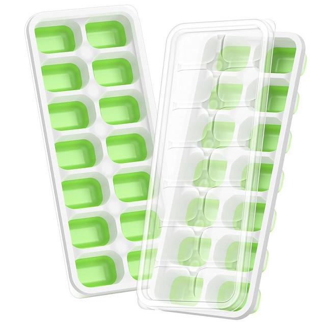 ChefAide Ice Cube Tray with Lid, 2 Packs 28 Cubes Durable Stackable Ice Cube Trays for Freezer with Removable Lids, Easy-Release Plastic & Silicone Ice Tray for Cocktail, Coffee