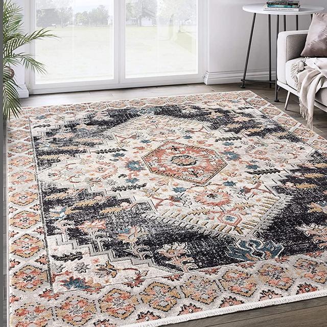 4'x6' Grey & Beige Medallion Area Rug, Azure Collection Classic Accent Rug - Abani Rugs
