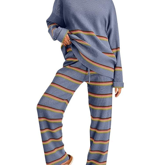 LILLUSORY 2 Piece Sets for Women 2025 Two Piece Lounge Sets Fall Fashion Oversized Striped Knit Sweaters Outfits Clothes