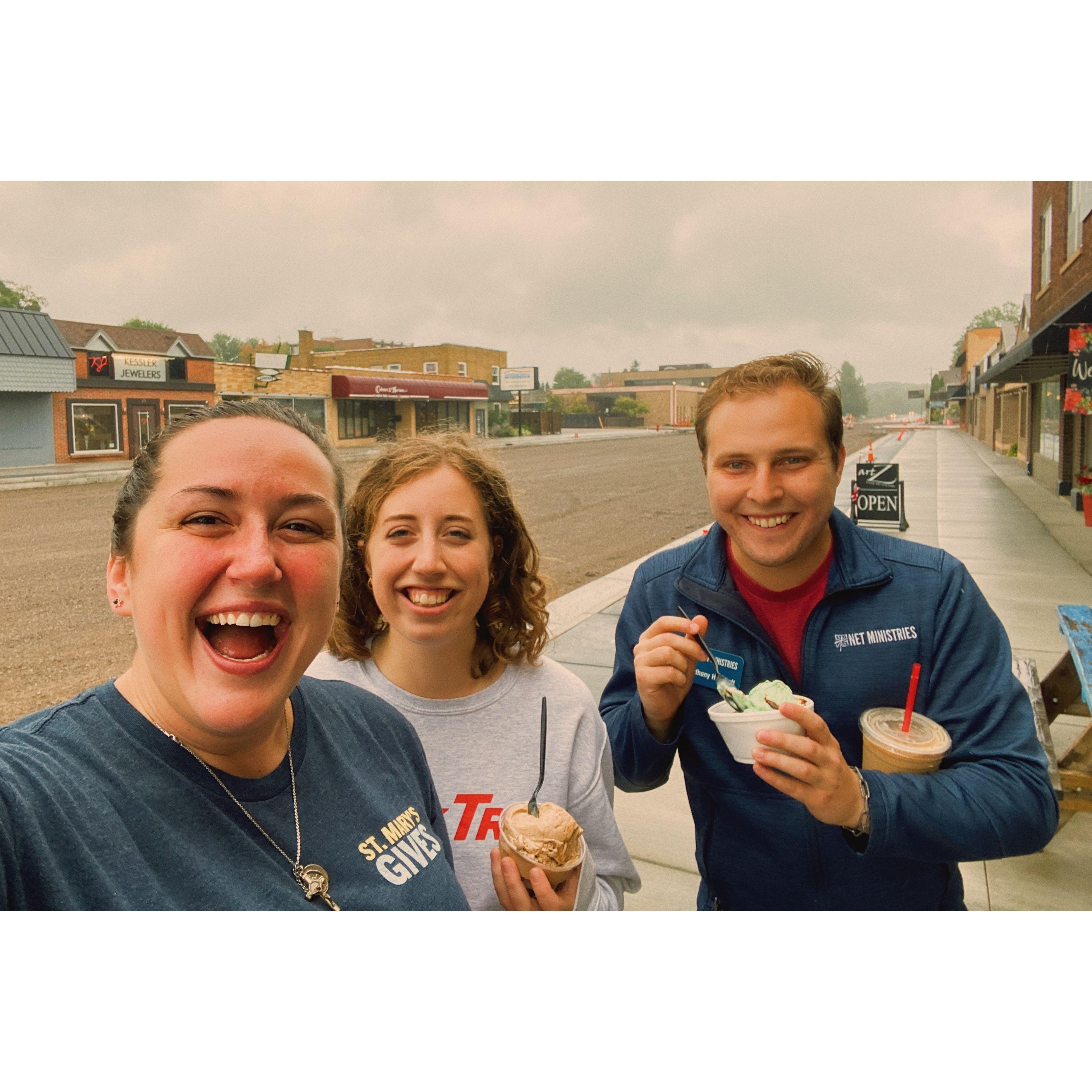 August 2021: Erin's housemate Eve thought it would be okay to ask us to sneak away from NET Training and get ice cream. (She knew what she was doing)
