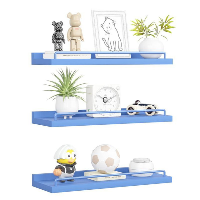 RYOFOBETTO Blue Floating Shelves, Room Decor Shelves,Pink Kawaii Room Decor Wall Shelves for Living Room, Bedroom, Picture Frames, Plants, Kitchen, Set of 3 (Blue)