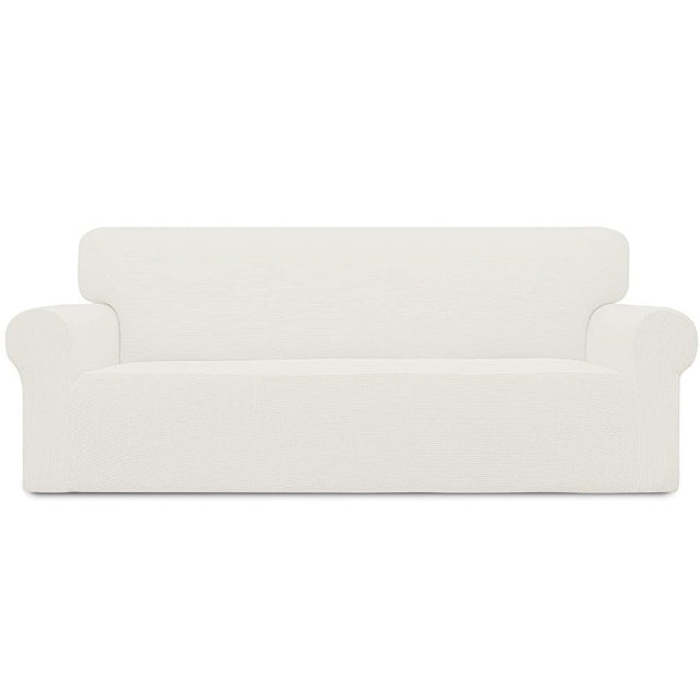 Easy-Going Stretch Oversized Sofa Slipcover 1-Piece Sofa Cover Furniture Protector Couch Soft with Elastic Bottom for Kids, Polyester Spandex Jacquard Fabric Small Checks Cream