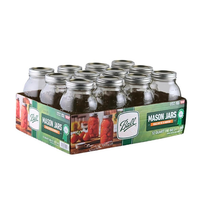 Ball - 16oz Regular Mouth Jars with Lids & Bands 12 Pack Jars, Large Glass Mason Jar for Food Storage with airtight Lid, 0.125 Gallon Glass Jar with Lid and Bands, Set of 12