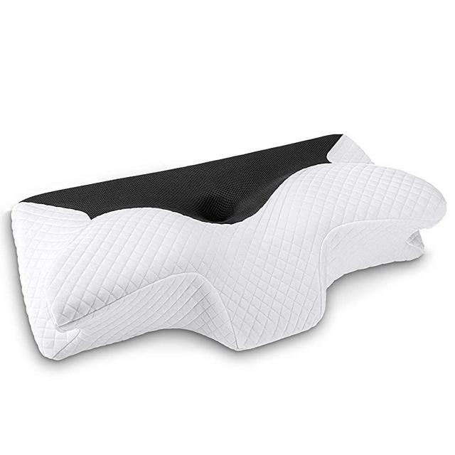 HOMCA Contour Memory Foam Pillow Cervical Neck Pillow for Sleeping, Ergonomic Orthopedic Contour Pillow for Side Back Stomach Sleepers, Black