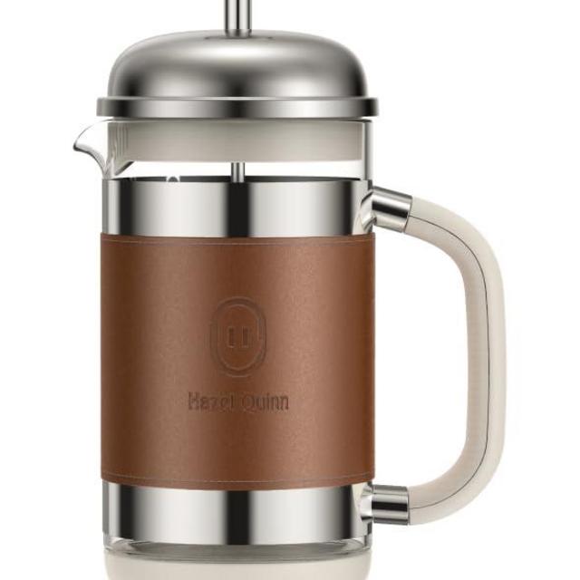 Hazel Quinn French Press Coffee Maker, 450ml/15oz, Heat-Resistant Borosilicate Glass, 304 Stainless Steel, BPA-Free, Easy to Clean, Precision Filtration for Coffee & Tea, Ideal for Home, Travel