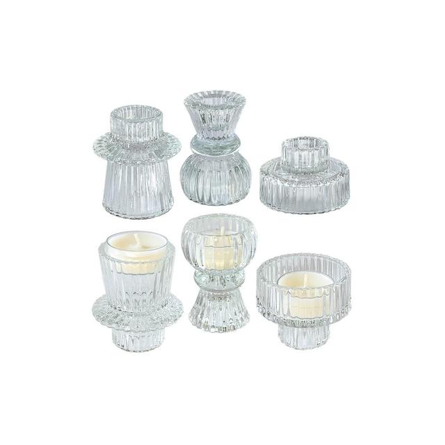 Kate Aspen Clear Ribbed Candlestick/Tealight Holders- Set of 6 | 27208CL