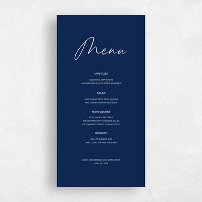 Vibrant Navy, Blue Wedding Menu - Nahomi