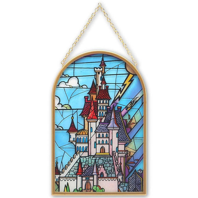 Disney Beauty and the Beast Castle Hanging Glass Wall Decor - Beautiful Disney Princess Wall Art for Home
