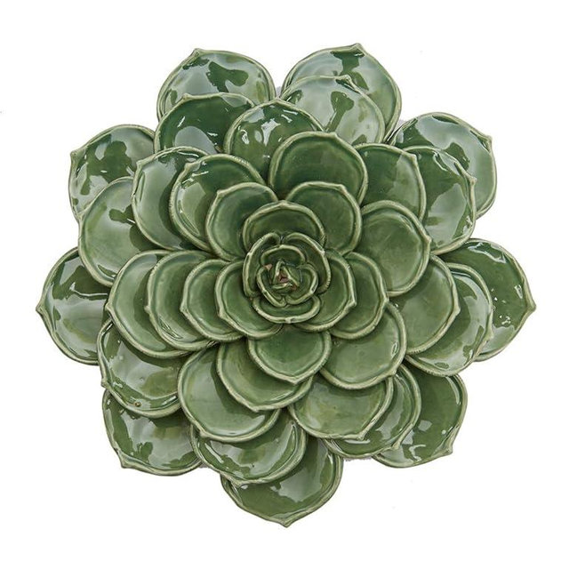 SEINHIJO Ceramic Flower Wall Decor 3D Wall Art Sculpture Modern Arts Gifts Green 6.7inch