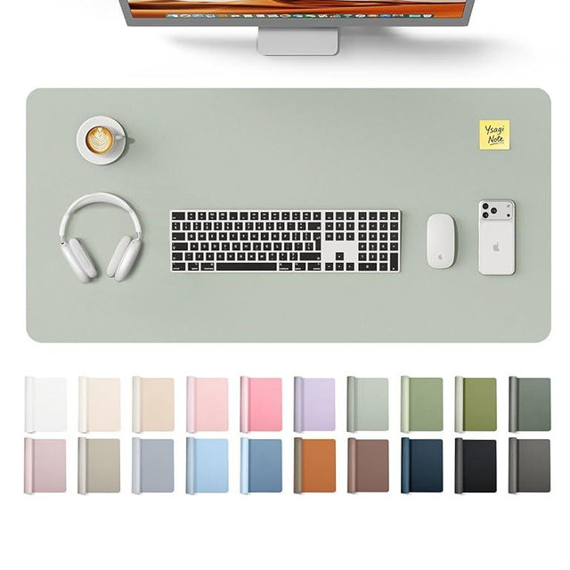YSAGi Leather Desk Protector, Office Mat, Large Mouse Mat, Non-Slip PU Leather Blotter, Laptop Pad, Waterproof Writing Pad for Office and Home (Grayish Green, 31.5" x 15.8")