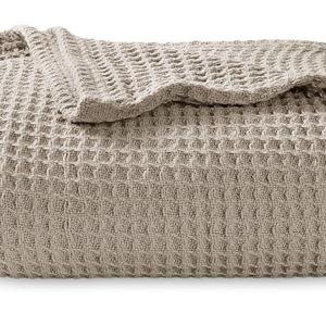 Bedsure Gentlesoft 100% Cotton Throw Blanket for Couch 50x70 inches - Cooling Breathable and Soft for Summer, Waffle Weave Throw Blanket for Office, Taupe
