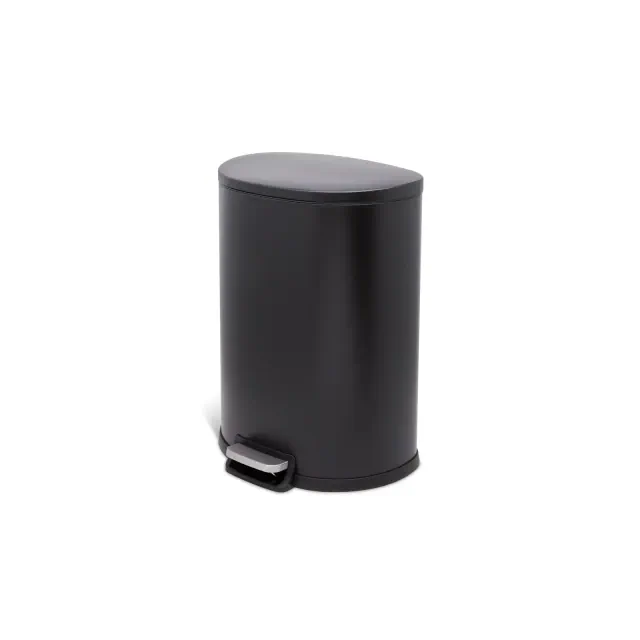 QUALIAZERO 13 GAL/50L, D SHAPE, STAINLESS STEEL STEP-ON CAN, WITH SOFT CLOSE LID, MATTE BLACK FINISH