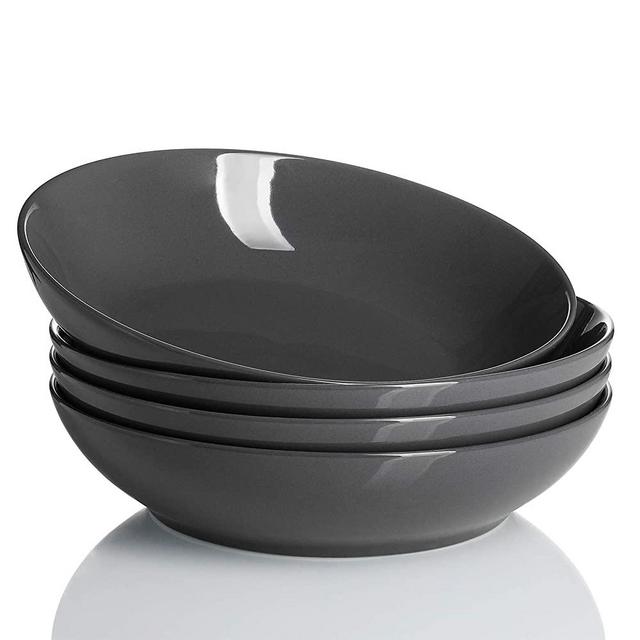 Sweese 113.413 Porcelain Large Salad Pasta Bowls - 45 Ounce 1.3 Quart - Set of 4, Grey