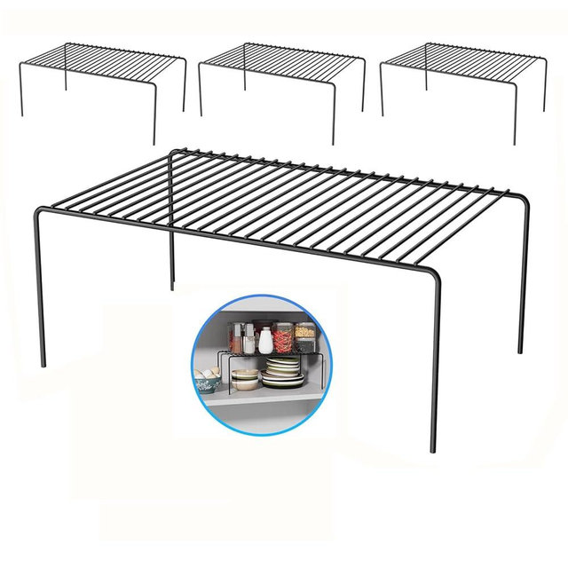 DPZM Large(15.7 x 9.4 inch)Black Cabinet Storage Shelf Rack Set of 4, Rustproof Metal Wire Kitchen Counter Organizers and Storage, Spice Organization for Cabinet, Plate, Dish, Pantry, Bathroom, Fridge