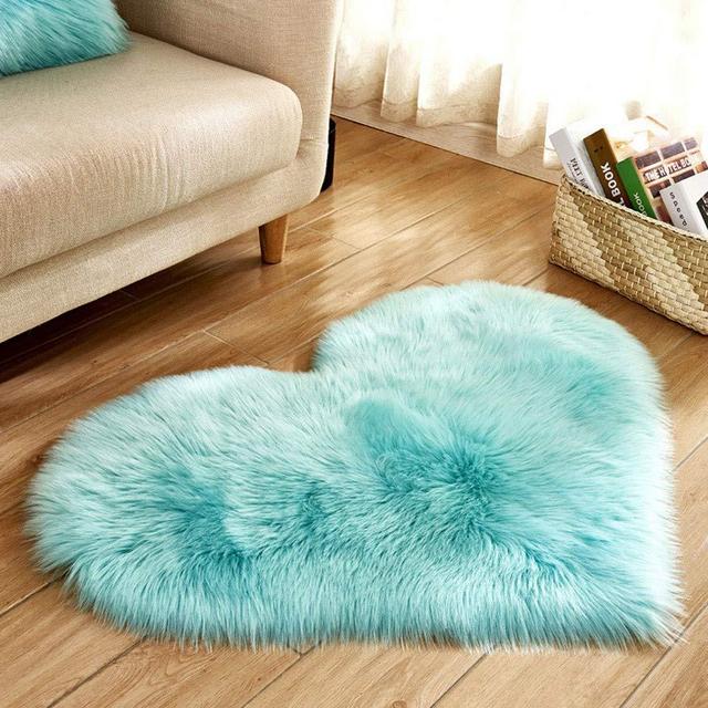Clearance Tuscom Heart Shape Wool Imitation Sheepskin Non Slip Rugs,for Bedroom Float Window Mat, Bed Mat, Carpet, Door Mat,40 x 50 cm Area Rug (C)