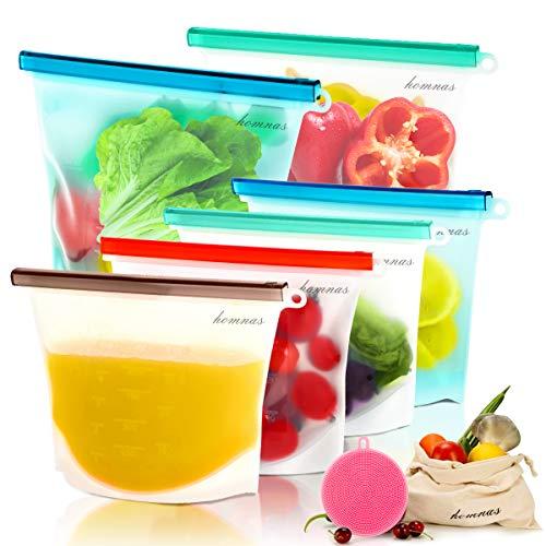 Reusable Silicone Food Storage Bags -2xLarge 1500ml, 4xMedium 1000ml,Sandwich Bags,with 2 bonus gift, Leakproof, Dishwasher Safe, Microwave Freezer, Maintain Freshness and Food Quality
