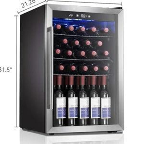 Antarctic Star Wine Cooler/Cabinet Drink Refrigerator Fridge, 36 Bottle Freestanding Wine Chiller with Stainless Steel, Double-Layer Glass Door Touch Screen for Home Office/Bar, 4.4Cu.Ft., Silver