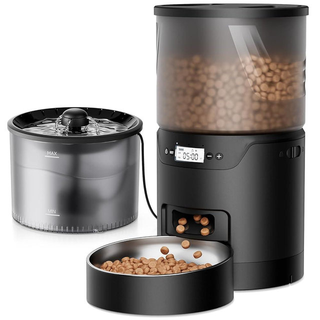 IMIPAW PET Automatic Cat Feeder and Water Fountain: 3L Timed Precise Cats Food Dispenser& Reliable Programming 1-6 Meals/Day- 3L Cat Water Dispenser with Filter- Auto Pet Feeder Easy to Clean