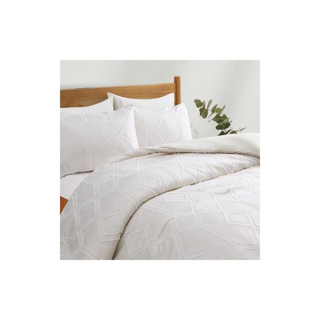 Peace Nest 3 Piece Tufted Clipped Microfiber Comforter Set, Ivory, King, 104"x92"