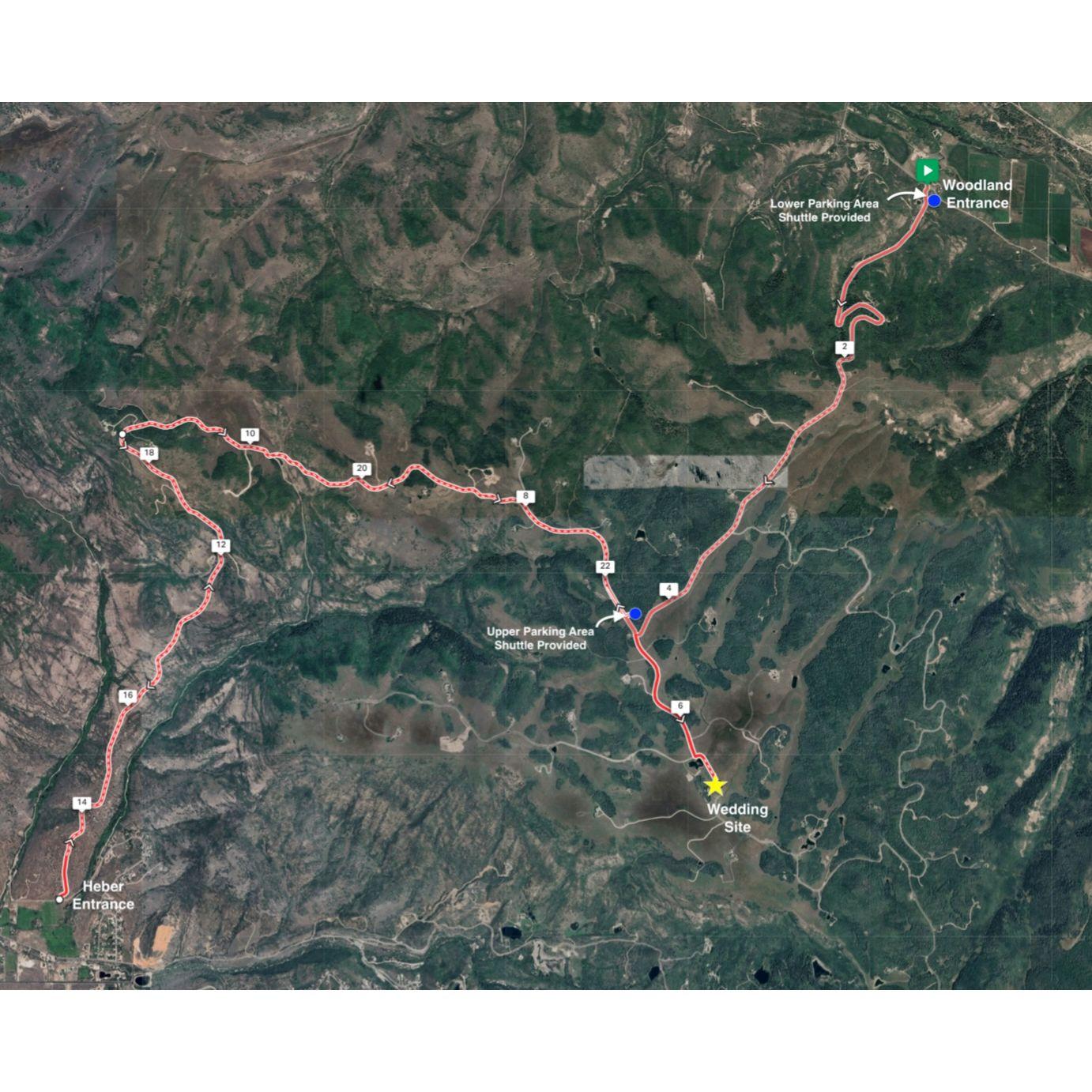 Directions from Wolf Creek gates to the venue.