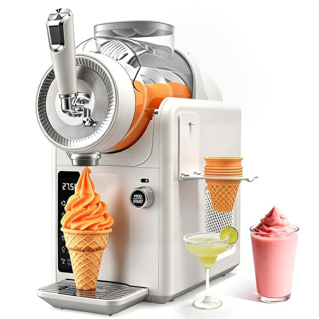 SYINTAO Slushie Machine No Ice Needed, 2-in-1 Frozen Drink & Soft Serve Ice Cream Maker, 75oz Self-Chilling Slushy Maker with 5 Presets, LED Display & Auto Clean for Home & Party (White)