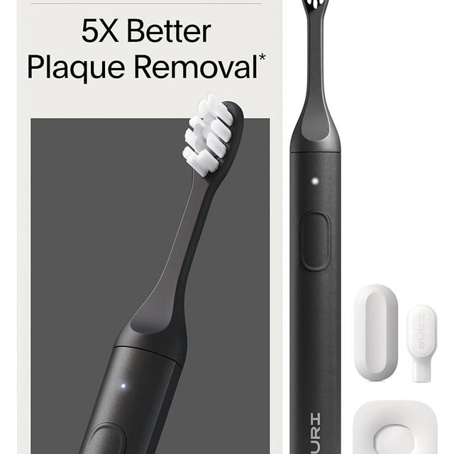 SURI 2.0 New Sonic Electric Toothbrush with Pressure Sensor | 1 Month+ Battery | Designed in California | Electric Toothbrush for Adults | Travel Toothbrushes | Tooth Brush | Black