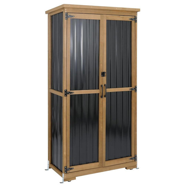 Outdoor Storage Cabinet Waterproof with Shelves, Small Storage Shed, Vertical Tall Patio Backyard Garden Storage Cabinet Tool Organizer for Outside