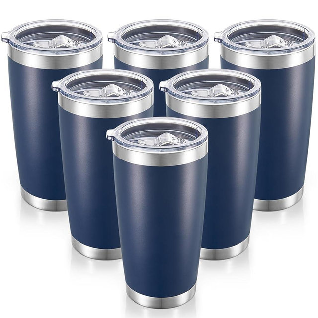 Cool Yoleb 20 oz Tumblers Bulk Stainless Steel Tumbler with Lid Double Wall Vacuum Insulated Coffee Mug 20oz Powder Coated Cup for Hot and Cold Drinks, Navy, 6 pack