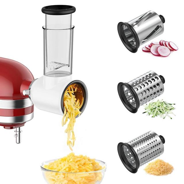 Slicer Shredder Attachment for KitchenAid Stand Mixer, Cheese Grater Grinding Powder Attachment for kitchenaid, Efficient Salad Maker, Food shredder with 3 Blades