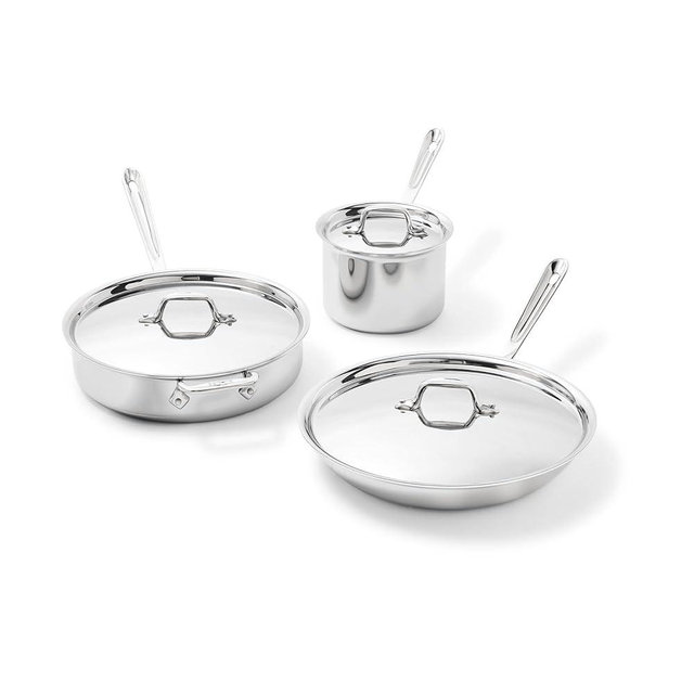 All-Clad D3® Stainless Steel 6 Piece Cookware Set- Made in USA- Includes 12" Fry Pan, 2 Qt Saucepan, 4 Qt Sautépan, Professional Grade -Oven Safe & Induction Compatible