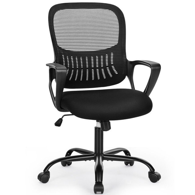 Bestier Office Task Chair with Metal Frame and Lumbar Support Ergonomic Adjustable Computer Desk Chair in Black with Padded Armrest