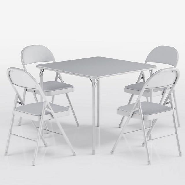 VECELO Portable Folding Card Table Square and Chair Set (5pc) with Collapsible Legs & Vinyl Upholstery, Metal, Grey