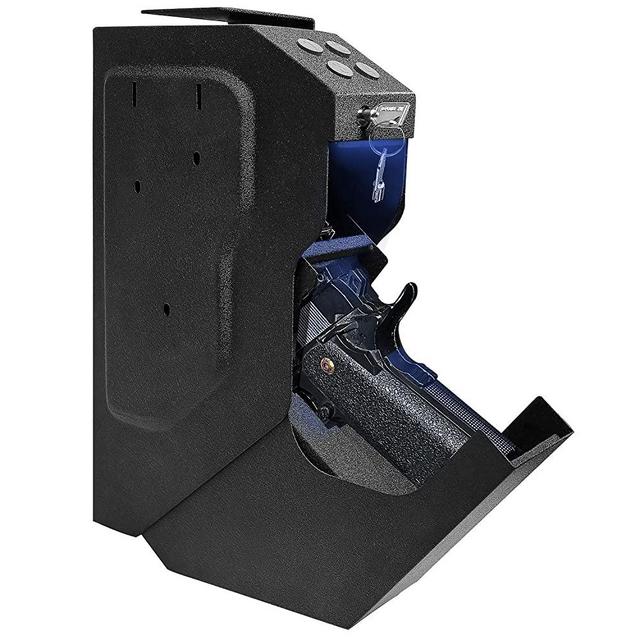 VERPROOF Gun Safe Quick Access Handgun Firearm Safes for Pistols Drop Down Single Gun Safety for Nightstand Wall Mount Bedside Desk Vehicle Bed Personal Safe with Keypad Lock and Key Lock