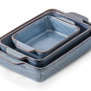 HVH 9x13 Baking Dish Set, Large Casserole Dishes for Oven, Ceramic Bakeware Set of 3, Rectangular Lasagne Pan Deep for Baking (Wabi sabi)