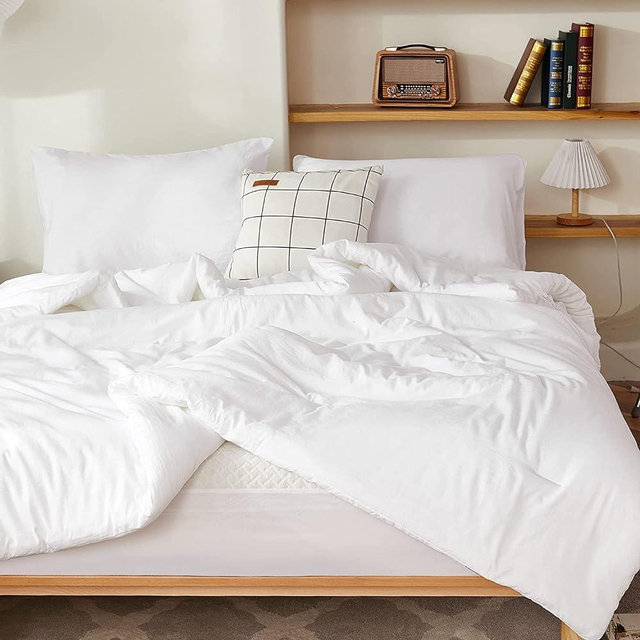 Litanika White Comforters Super King Plus Size, 3 Pieces Lightweight Solid Bedding Set & Collections, All Season Fluffy Bed Set (128x120In Comforter & 2 Pillowcases)